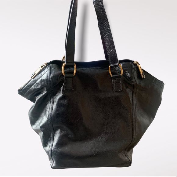 YSL Black Patent Leather Downtown Shoulder Tote Bag - Vintage Luxury - Picture 2 of 16